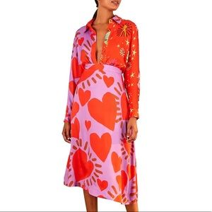 FARM RIO WILD HEARTS MIDI SKIRT SZ SMALL